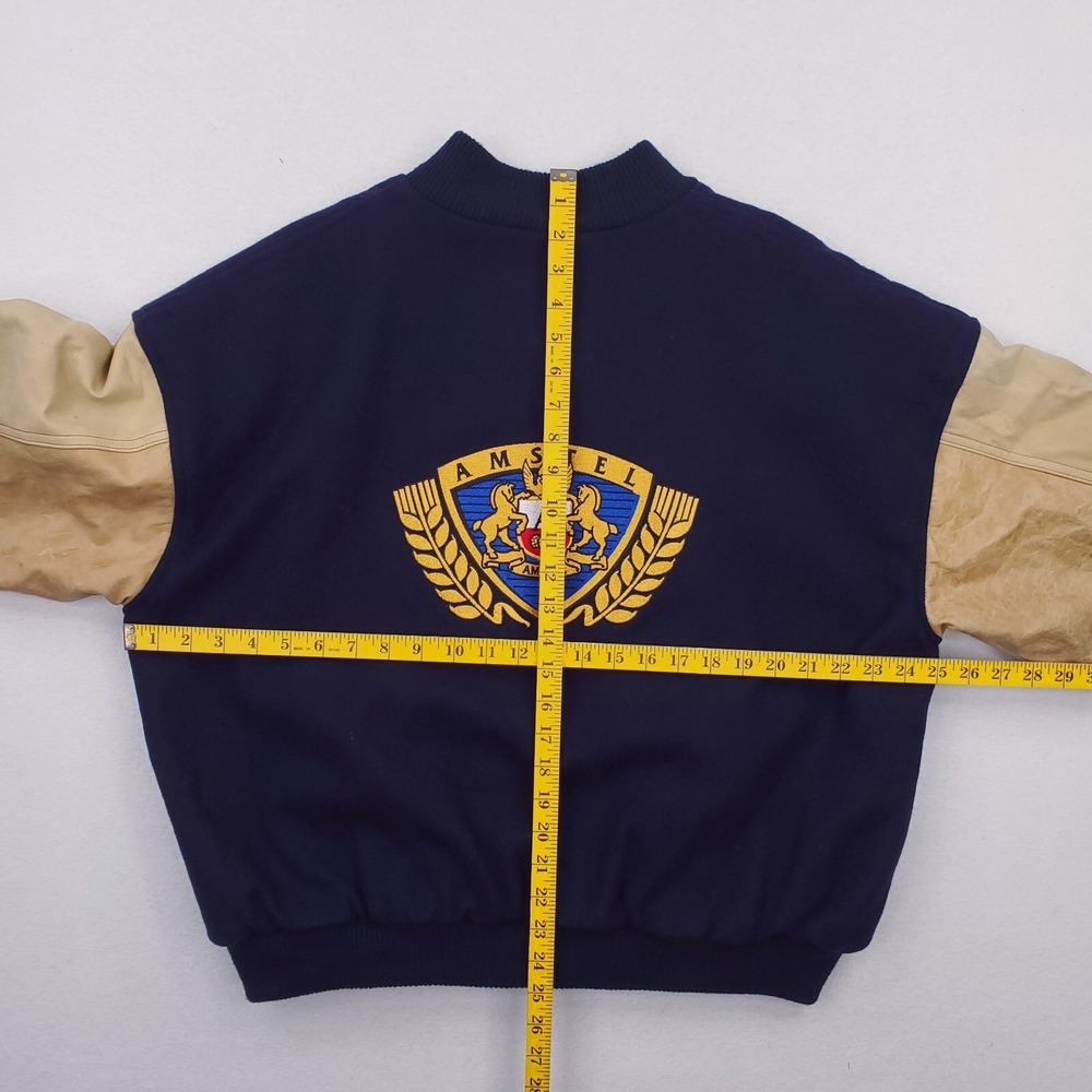 Vintage Amstel Light Jacket Mens XL Blue Tan Varsity Letterman Bomber Beer - Picture 14 of 16